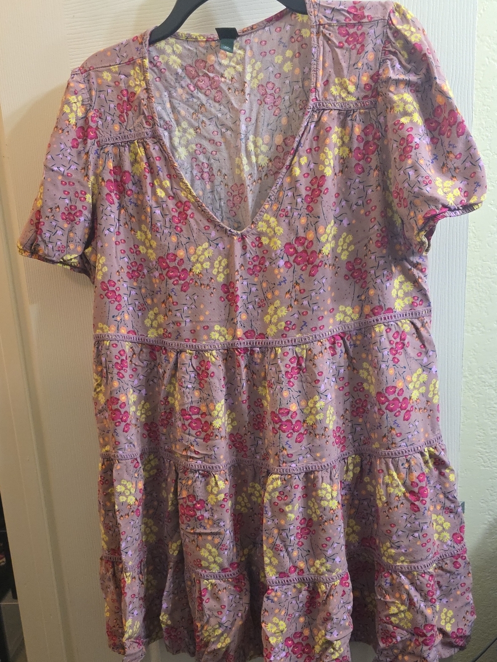 wild fable Lavender Floral Tiered Mini Dress with Pink and Yellow Accents
